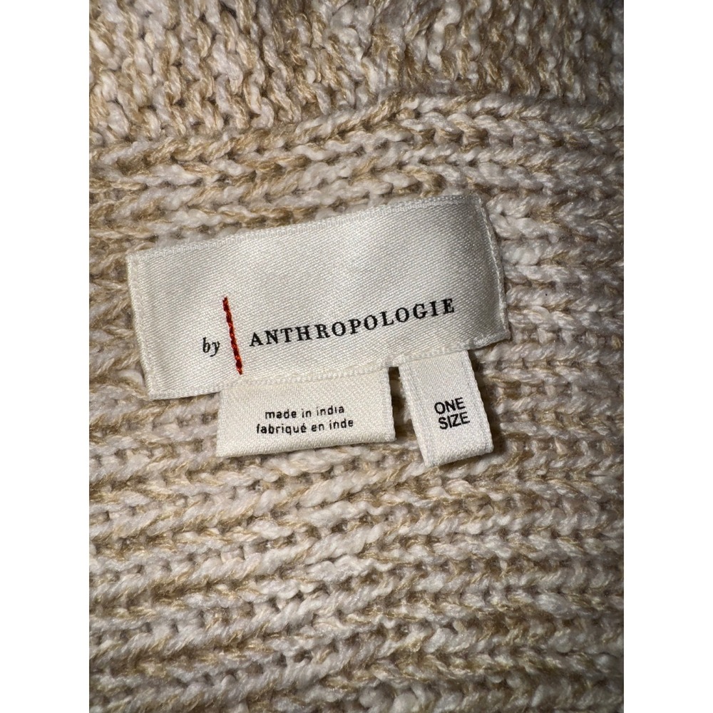Anthropologie Braided Sleeve Fringe‎ Cable Knit Cardigan Open Front Sweater OS - Picture 6 of 9